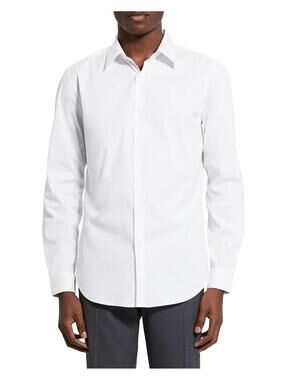 THEORY Men’s Sylvain Shirt in Good Cotton In White-Size XL
